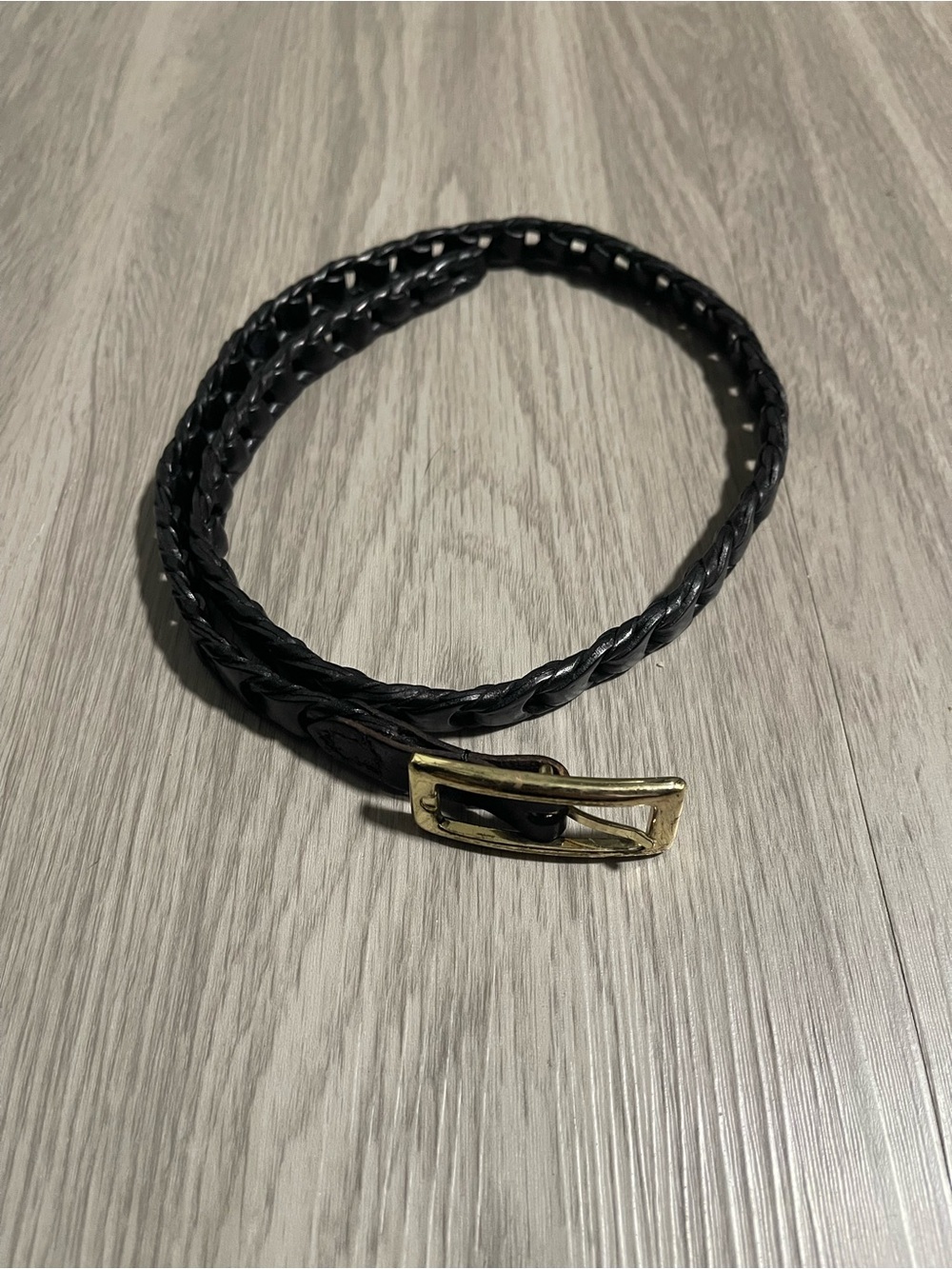 Black Braided Leather Belt with Silver Buckle